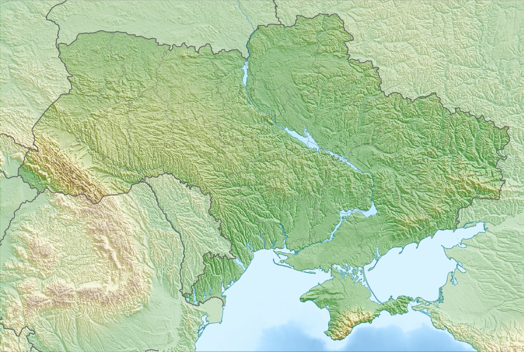 Подробная карта рельефа Украины