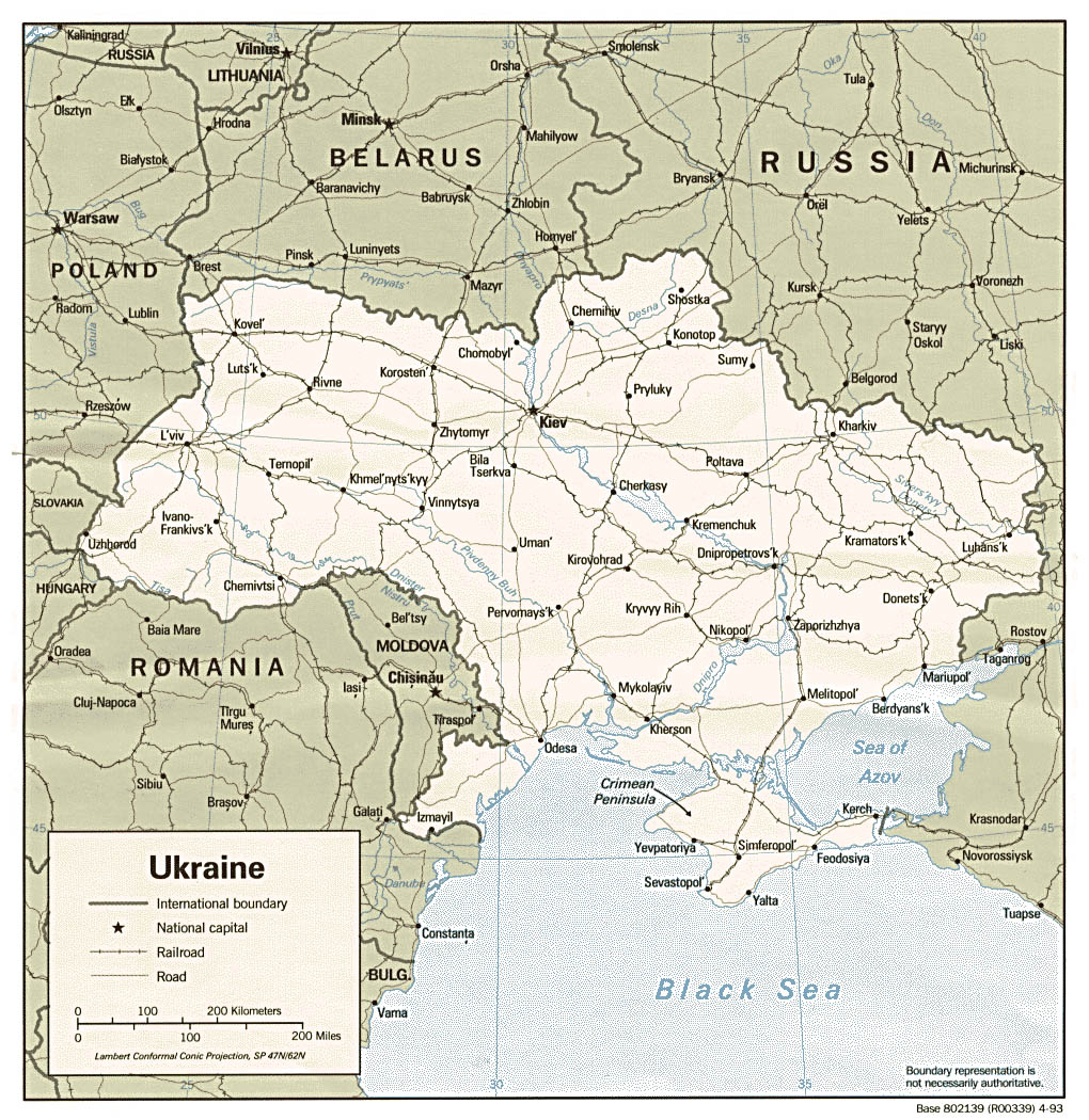 Політична карта України з дорогами та містами