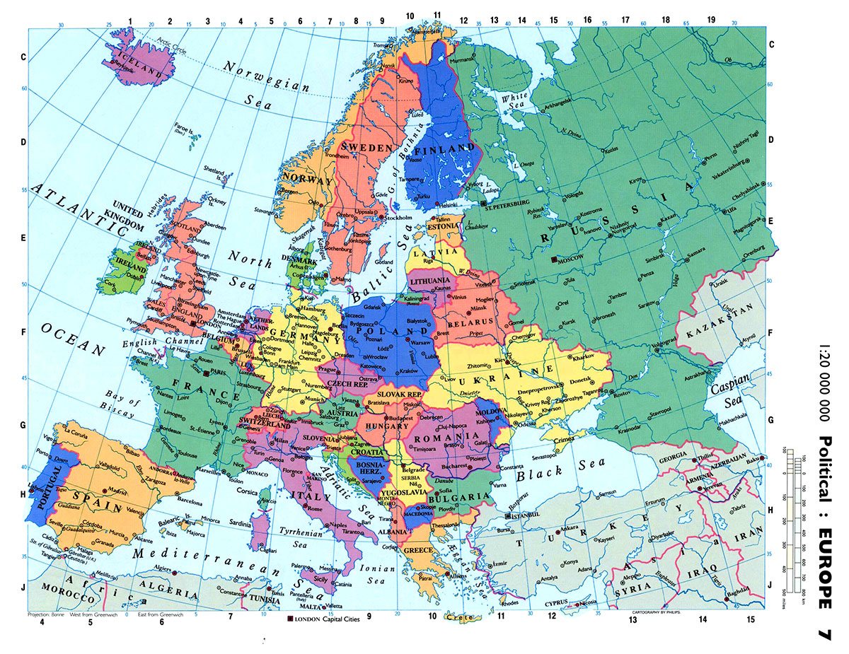 Карты Европы со странами и гродами